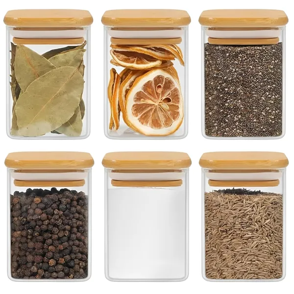 Cocinaire_230ml_Square_Glass_Storage_Jar_with_Bamboo_Lid,_Airtight_Silicone_Seal_Borosilicate_Clear_Kitchen_Container_for_Spices,_Nuts,_Dry_Fruits,_Grains_&_Pantry_Organization,_Moisture_Proof_Food_Storage_Box_(Pack_of_6)