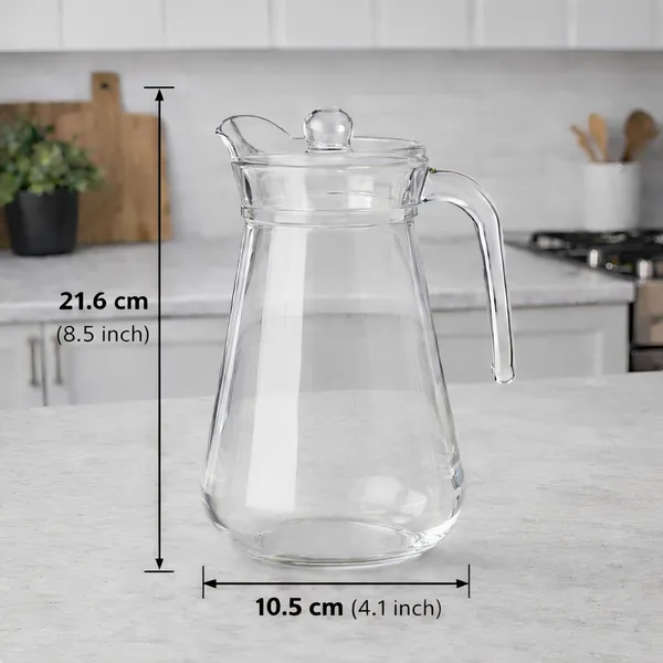 Cocinaire_1300ml_Glass_Water_Jug_with_Plastic_Lid_�_BPA_Free_Transparent_Pitcher,_Leakproof_Beverage_Carafe_with_Handle,_Juice_Lemon_Water_Jug,_Iced_Tea_Pitcher,_Kitchen_Serving_Drink_Dispenser_for_Home_&_Dining_(Pack_of_1)