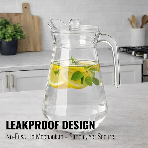 Cocinaire_1300ml_Glass_Water_Jug_with_Plastic_Lid_�_BPA_Free_Transparent_Pitcher,_Leakproof_Beverage_Carafe_with_Handle,_Juice_Lemon_Water_Jug,_Iced_Tea_Pitcher,_Kitchen_Serving_Drink_Dispenser_for_Home_&_Dining_(Pack_of_1)