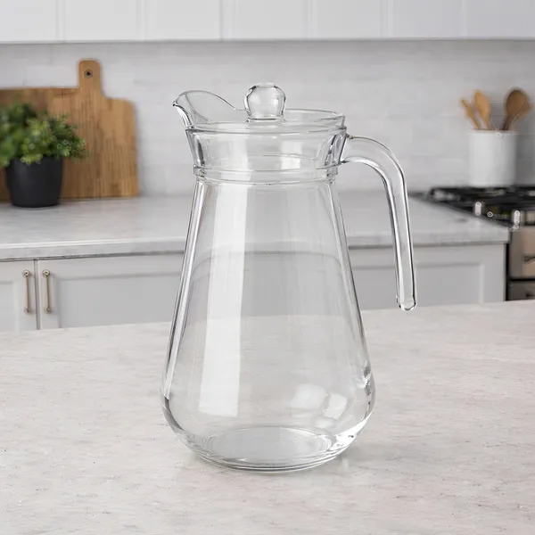 Cocinaire_1300ml_Glass_Water_Jug_with_Plastic_Lid_�_BPA_Free_Transparent_Pitcher,_Leakproof_Beverage_Carafe_with_Handle,_Juice_Lemon_Water_Jug,_Iced_Tea_Pitcher,_Kitchen_Serving_Drink_Dispenser_for_Home_&_Dining_(Pack_of_1)