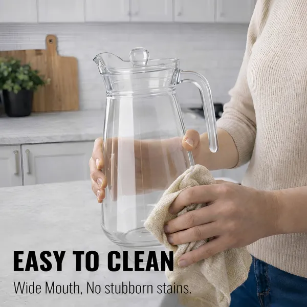 Cocinaire_1300ml_Glass_Water_Jug_with_Plastic_Lid_�_BPA_Free_Transparent_Pitcher,_Leakproof_Beverage_Carafe_with_Handle,_Juice_Lemon_Water_Jug,_Iced_Tea_Pitcher,_Kitchen_Serving_Drink_Dispenser_for_Home_&_Dining_(Pack_of_1)