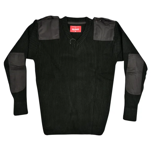 Dark_Olive_Green_Raymond_Indian_Army_Patch_Style_Uniform_Stretchable_Woolen_Full_Sleeves_V_Neck_Pullover_Jersey_Sweater_Sweatshirt_Army_Military_Defence_Police_For_Men