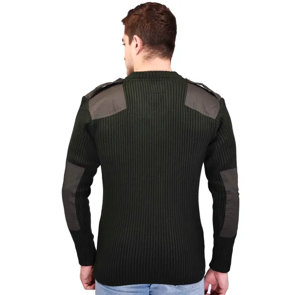Dark_Olive_Green_Raymond_Indian_Army_Patch_Style_Uniform_Stretchable_Woolen_Full_Sleeves_V_Neck_Pullover_Jersey_Sweater_Sweatshirt_Army_Military_Defence_Police_For_Men