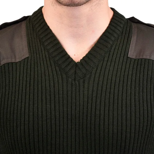 Dark_Olive_Green_Raymond_Indian_Army_Patch_Style_Uniform_Stretchable_Woolen_Full_Sleeves_V_Neck_Pullover_Jersey_Sweater_Sweatshirt_Army_Military_Defence_Police_For_Men