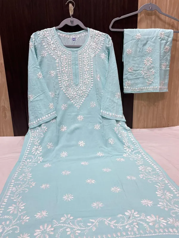 Blue_Rayon_Kurta_Set_With_Chikankari_Hand_Embroidery