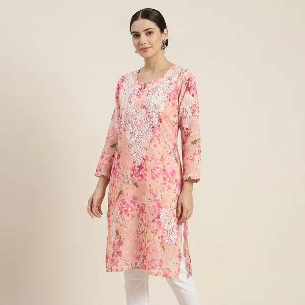 Pink_Floral_Print_Cotton_Embroidered_Kurta_For_Women