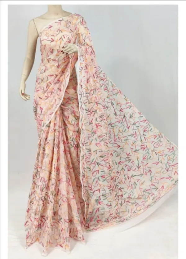 Fabricgeorgette_Chikankari_Saree_With_Multicolour_Embroidery