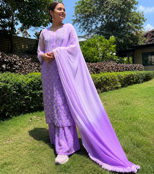 Lavander_Partywear_Chikankari_Kurta_Sharara_Set_With_Mirror_Work
