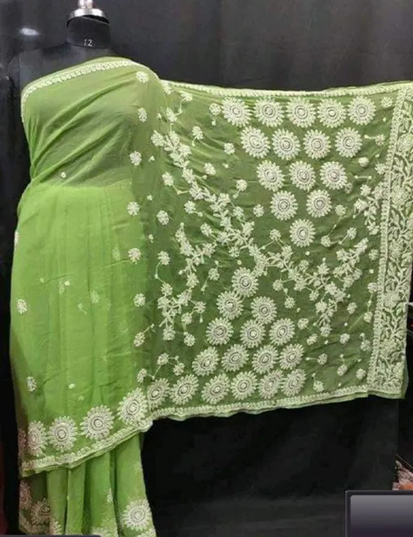 Green_Chikankari_Saree_With_Hand_Embroidery
