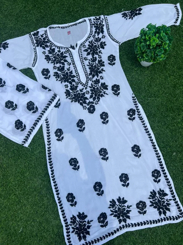 White_Modal_Kurta_Palazzo_Set_With_Chikankari