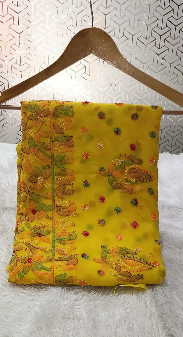Yellow_Chikankari_Saree_With_Resham_Thread_Embroidery