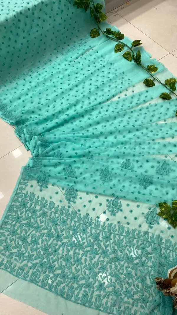 Blue_Chikankari_Saree_With_Resham_Thread_Embroidery