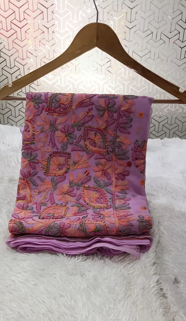 Lavender_Chikankari_Saree_With_Multicolour_Resham_Thread_Embroidery