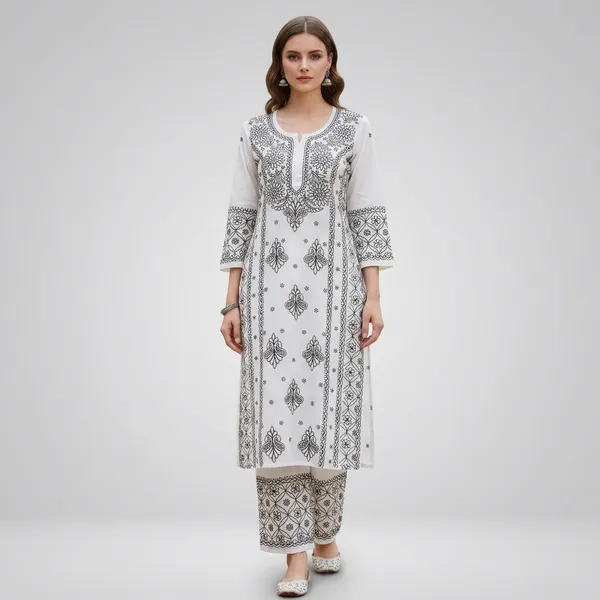White_Cotton_Chikankari_Embroidered_Straight_Kurta_With_Pant