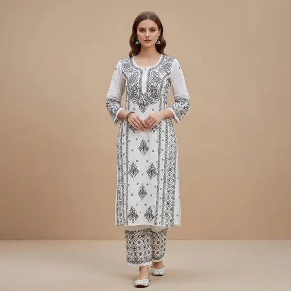 White_Cotton_Chikankari_Embroidered_Straight_Kurta_With_Pant