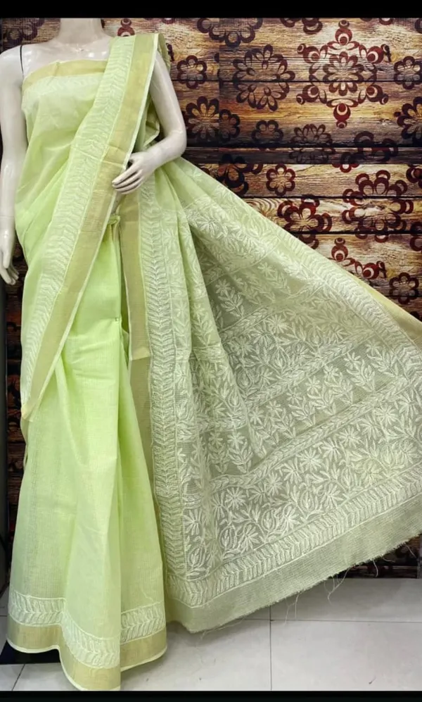 Green_Kota_Cotton_Saree_With_Chikankari_Hand_Embroidery
