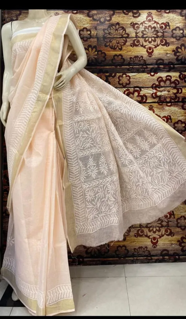 Peach_Kota_Cotton_Saree_With_Chikankari_Hand_Embroidery