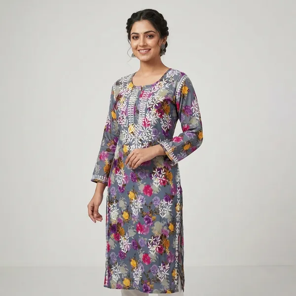 Grey_Floral_Print_Straight_Kurta_With_Embroidery_For_Women