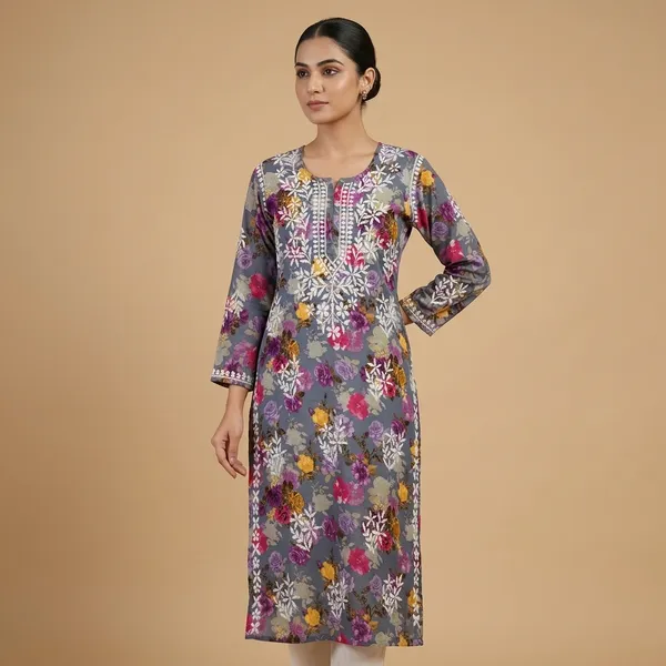 Grey_Floral_Print_Straight_Kurta_With_Embroidery_For_Women
