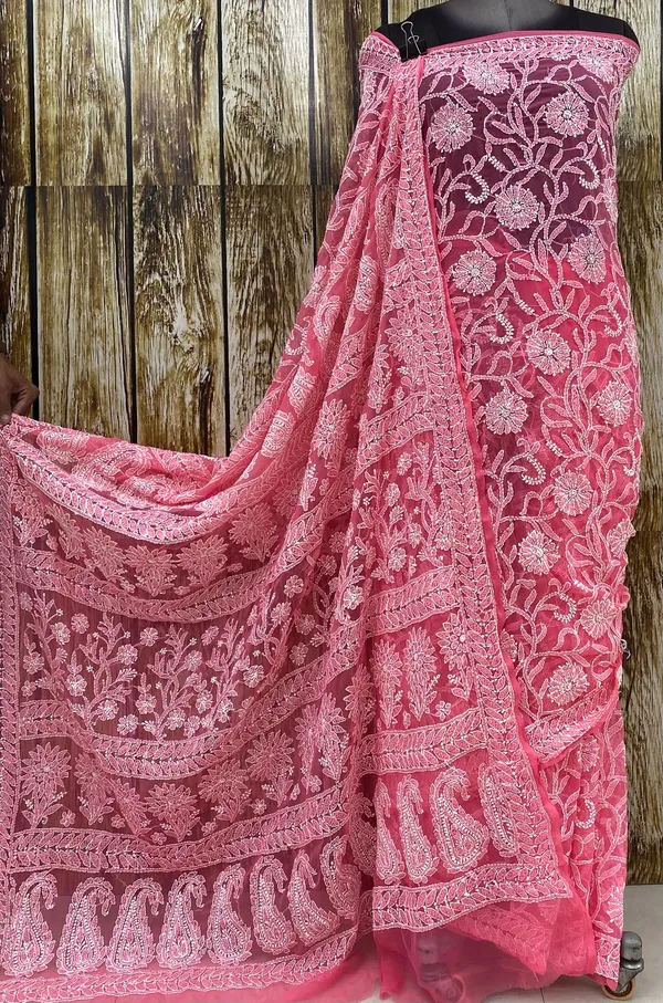 Coral_Pink_Chikankari_Saree_With_Jaal_Hand_Embroidery