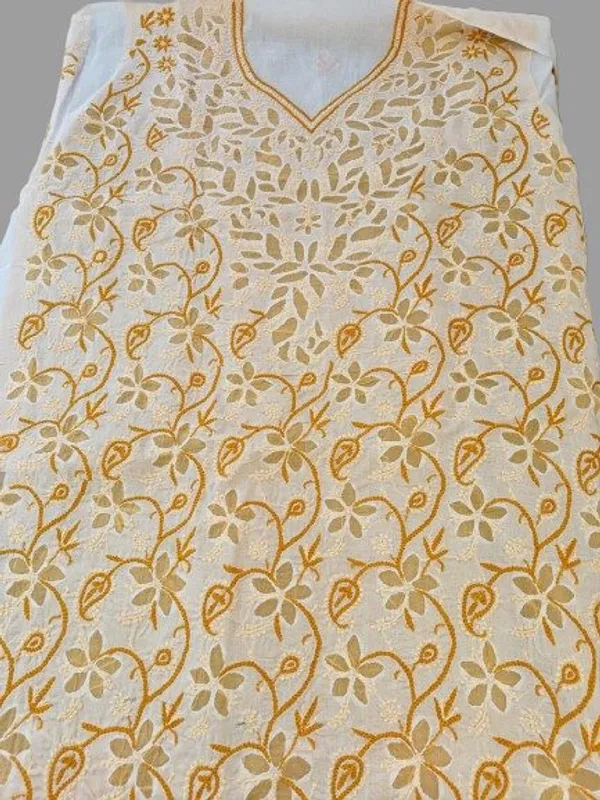 Yellow_Chikankari_Cotton_Kurta_Piece_With_Applique_Work