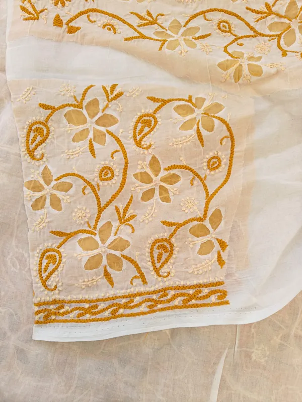 Yellow_Chikankari_Cotton_Kurta_Piece_With_Applique_Work