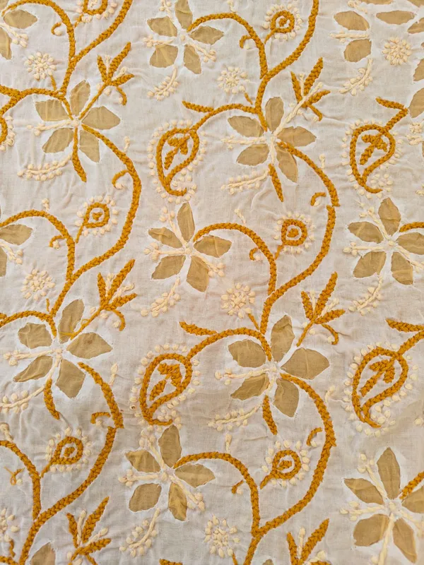 Yellow_Chikankari_Cotton_Kurta_Piece_With_Applique_Work