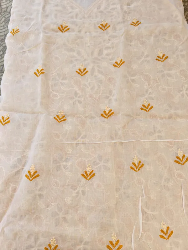 Yellow_Chikankari_Cotton_Kurta_Piece_With_Applique_Work