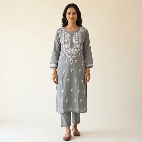 Grey_Cotton_Chikankari_Embroidered_Straight_Kurta_For_Women