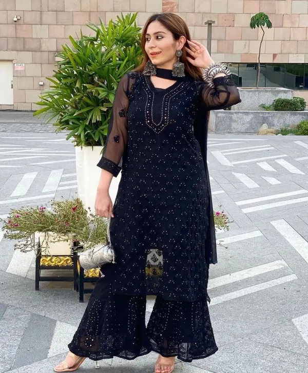 Black_Partywear_Black_Kurta_Set_With_Chikankari_Mukaish