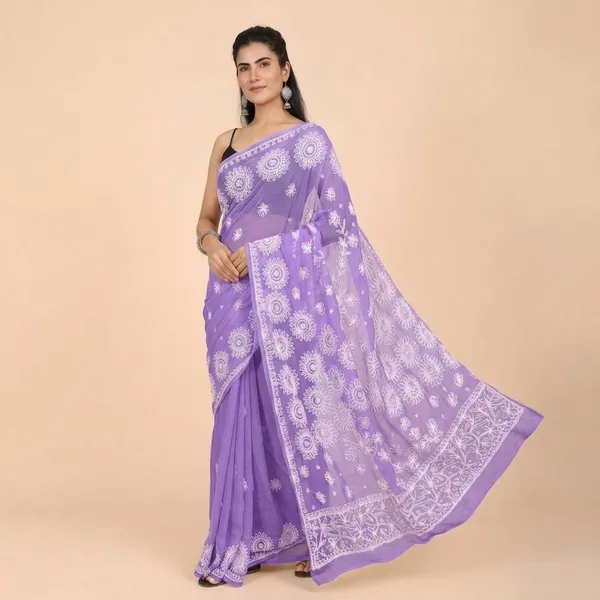 Purple_Georgette_Lucknowi_Chikankari_Embroidered_Saree_For_Women