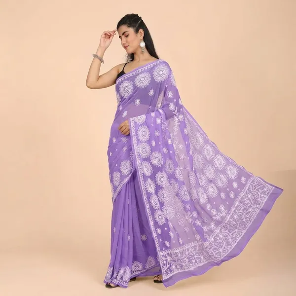 Purple_Georgette_Lucknowi_Chikankari_Embroidered_Saree_For_Women