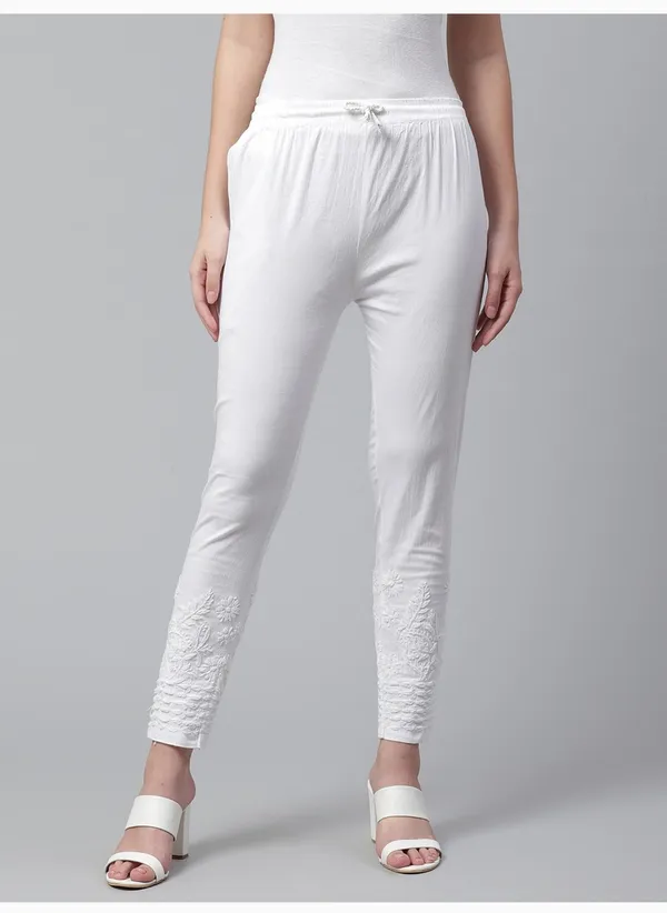 White_Chikankari_Cotton_Pant_With_Hand_Embroidery