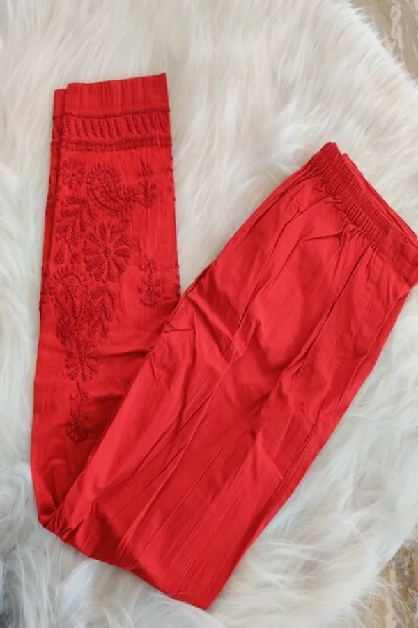 Red_Chikankari_Cotton_Pant_With_Hand_Embroidery