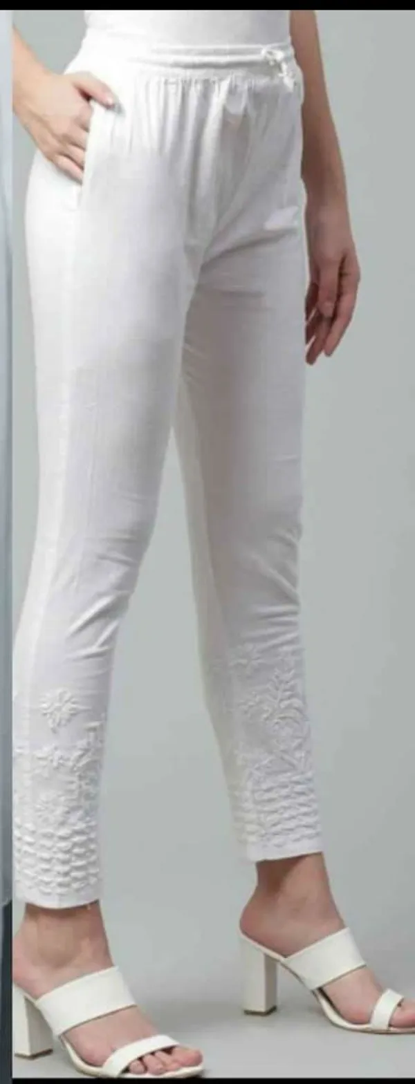 White_Chikankari_Cotton_Pant_With_Hand_Embroidery