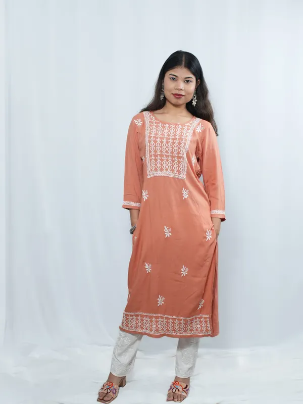 Brown_Chikankari_Modal_Kurta_Size_S