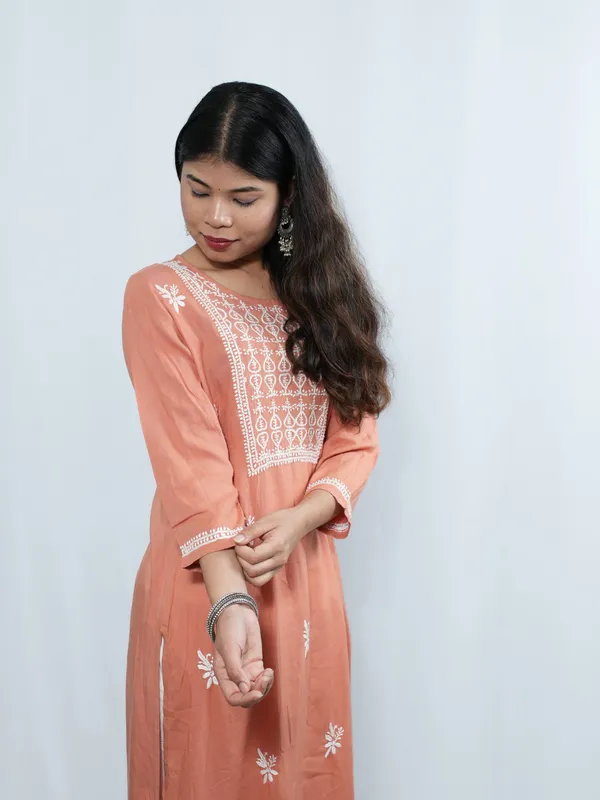 Brown_Chikankari_Modal_Kurta_Size_S