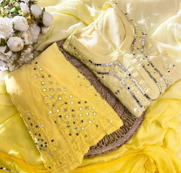 Yellow_Partywear_Chikankari_Kurta_Sharara_Set_With_Mirror_Work