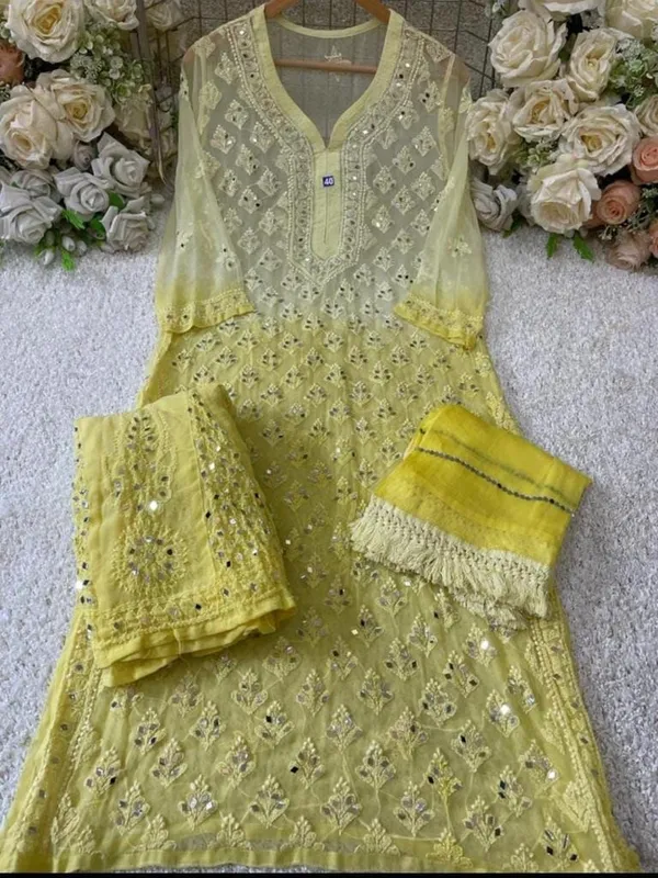 Yellow_Partywear_Chikankari_Kurta_Sharara_Set_With_Mirror_Work