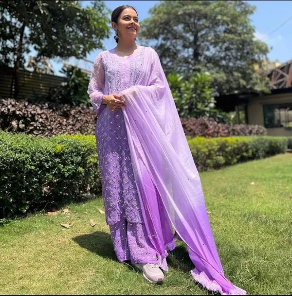 Lavander_Partywear_Chikankari_Kurta_Sharara_Set_With_Mirror_Work