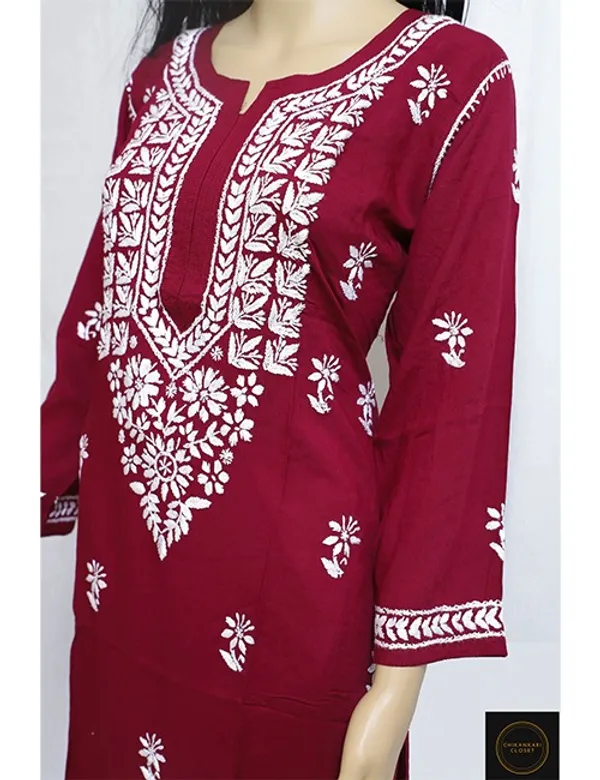 Maroon_Modal_Cotton_Chikankari_Kurta