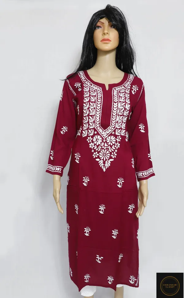 Maroon_Modal_Cotton_Chikankari_Kurta
