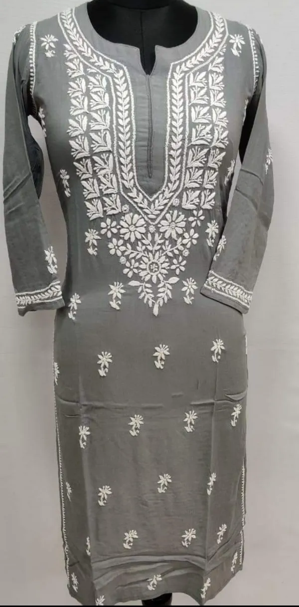 Grey_Modal_Cotton_Chikankari_Kurta