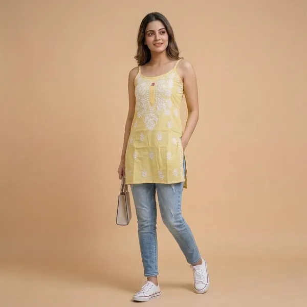 Yellow_Cotton_Chikankari_Embroidered_Sleeveless_Top_For_Women