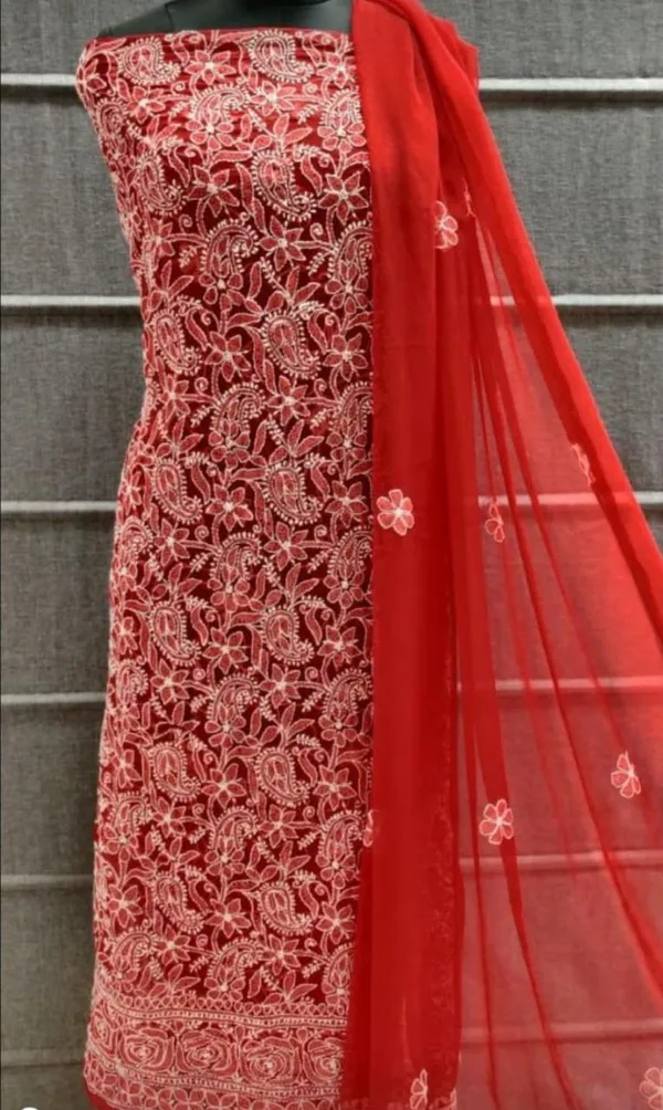 Red_Georgette_Chikankari_Suit_Piece_With_Hand_Embroidery