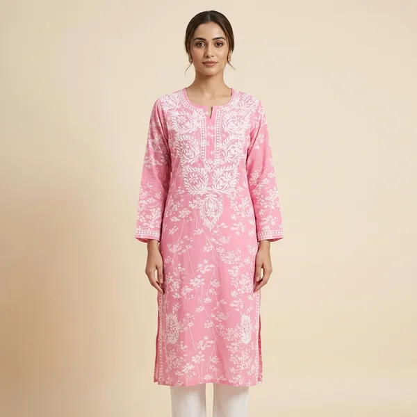 Pink_Cotton_Chikankari_Embroidered_Straight_Kurta_For_Women