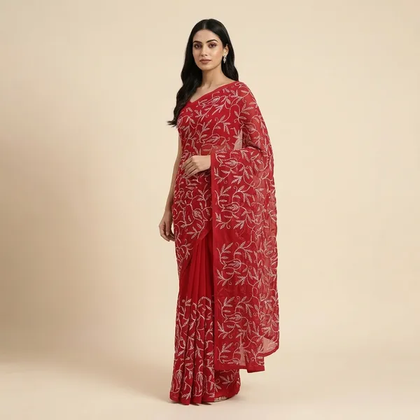 Maroon_Chikankari_Closet_Georgette_Saree