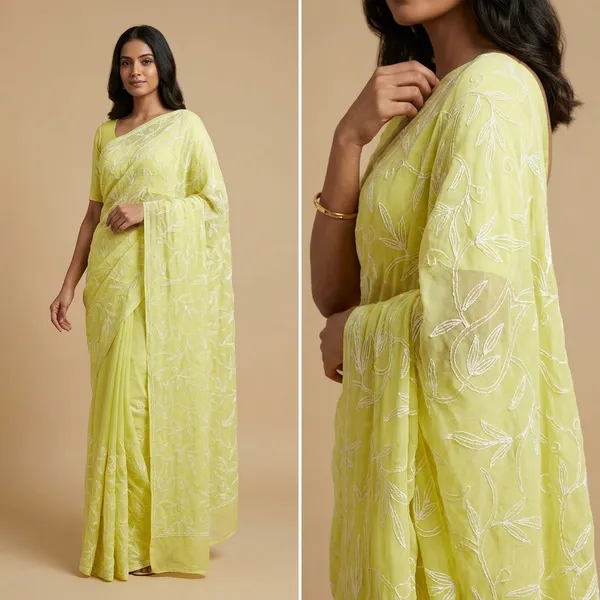 Yellow_Chikankari_Closet_Georgette_Saree