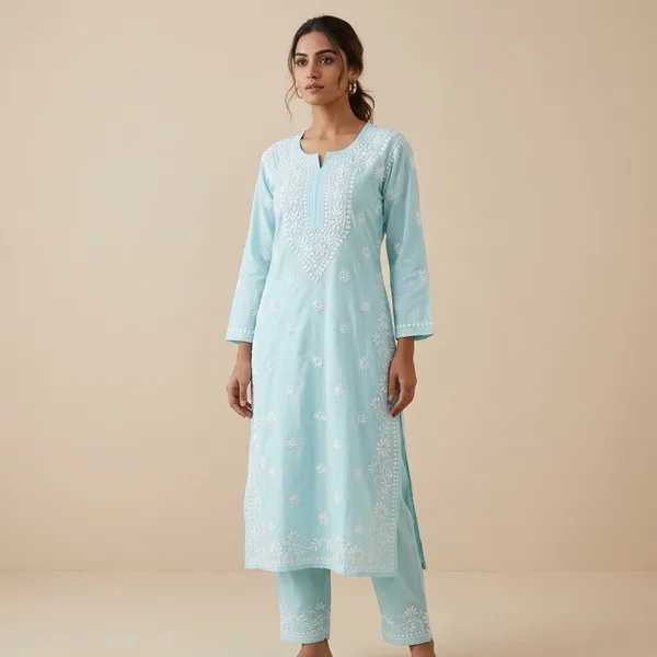 Blue_Rayon_Kurta_Set_With_Chikankari_Hand_Embroidery