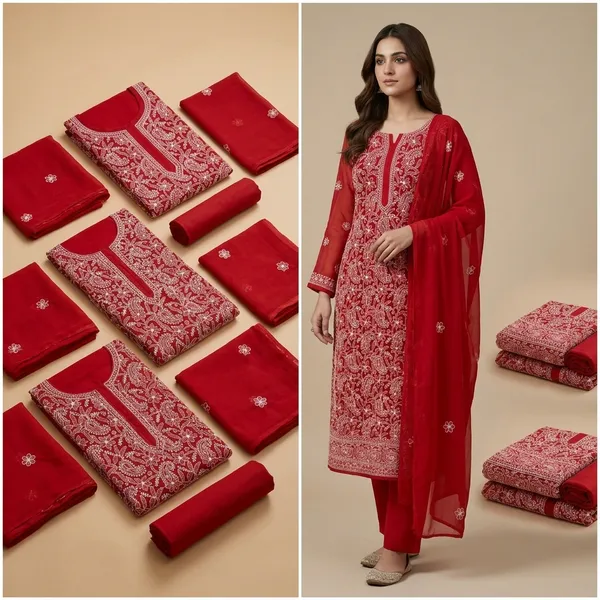 Red_Georgette_Chikankari_Suit_Piece_With_Hand_Embroidery